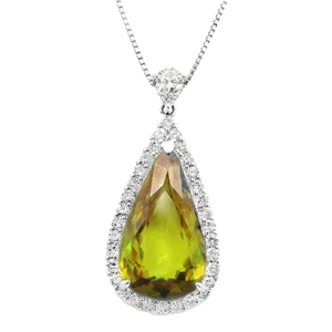11.89 Carat Sphene Diamond Platinum Drop Pendant