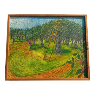 “Stone Ridge Ny, Apple Orchard” Vintage Framed Impasto Landscape Oil on Canvas Painting Signed R. Pacifico, 1987 For Sale