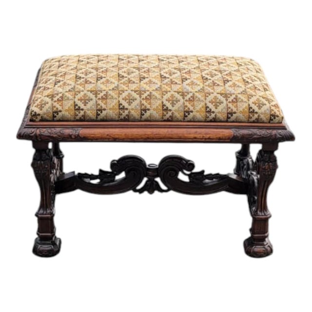19th Century Antique 19th C. French Walnut Upholstered Bench –Hand Carved, Restored & Quality For Sale - Image 5 of 16