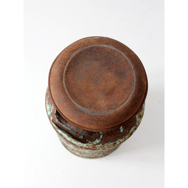 Farmhouse Antique Turquoise Painted Metal Milk Can For Sale - Image 3 of 18