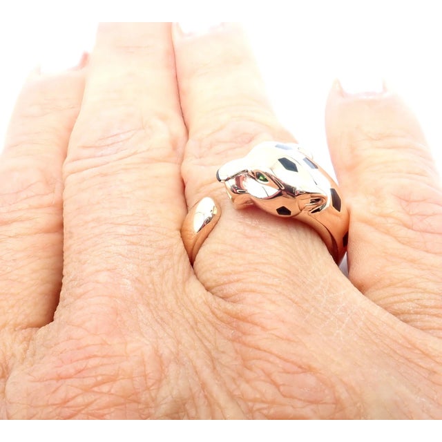 Cartier Panther Panthere Rose Gold Lacquer Tsavorite Ring Cert, Size 6.25 For Sale - Image 9 of 10