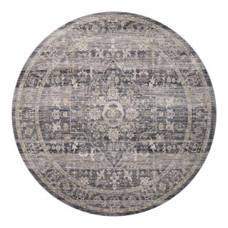 Jean Stoffer x Loloi Katherine Midnight/ Tobacco 5'-3" x 5'-3" Round Accent Rug For Sale