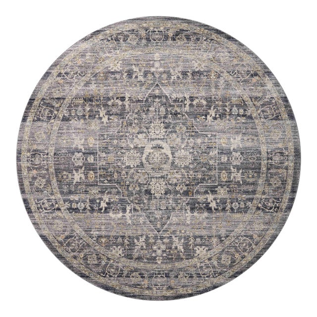 Jean Stoffer x Loloi Katherine Midnight/ Tobacco 5'-3" x 5'-3" Round Accent Rug For Sale