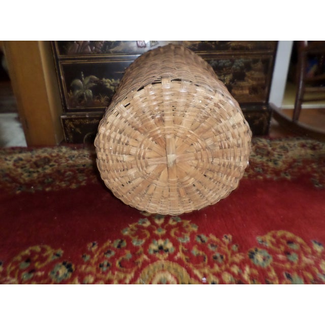 Brown Antique Tall Splint Oak Woven Cane Gathering Basket For Sale - Image 8 of 10