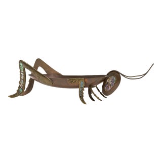 Mexican Copper Brass and Abalone Grasshopper Centerpiece Sculpture For Sale