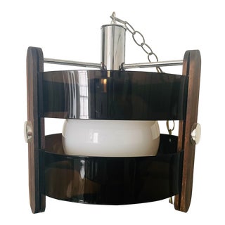 1970s Lucite, Chrome, and Wood Swag Lamp For Sale
