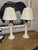 French Perfect Pair 1950s Pair of Vintage Ceramic Diminutive Basket Gold Bow Lamps. For Sale - Image 3 of 8