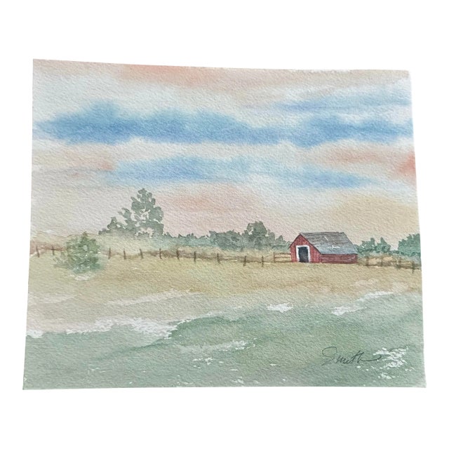 Signed Original Watercolor Landscape by Nancy Smith “As Evening Settles” For Sale