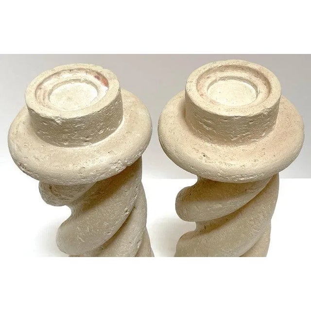 Late 20th Century Cast Plaster 'Coquina Stone' Spiral Candlesticks - a Pair For Sale - Image 9 of 9