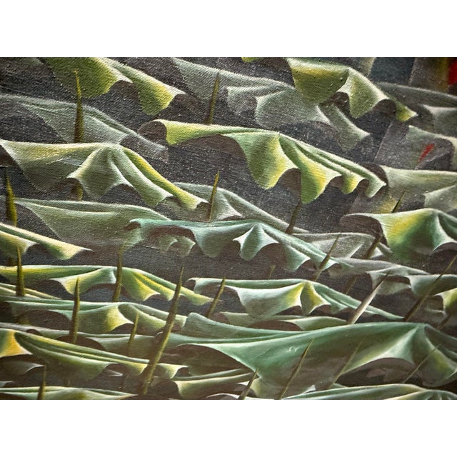 Mid-Century Modern Abstract Lisa Bradshaw 1977 Sci-Fi Modern Umbrella TreesCape Wit Giant Aloe For Sale - Image 3 of 7