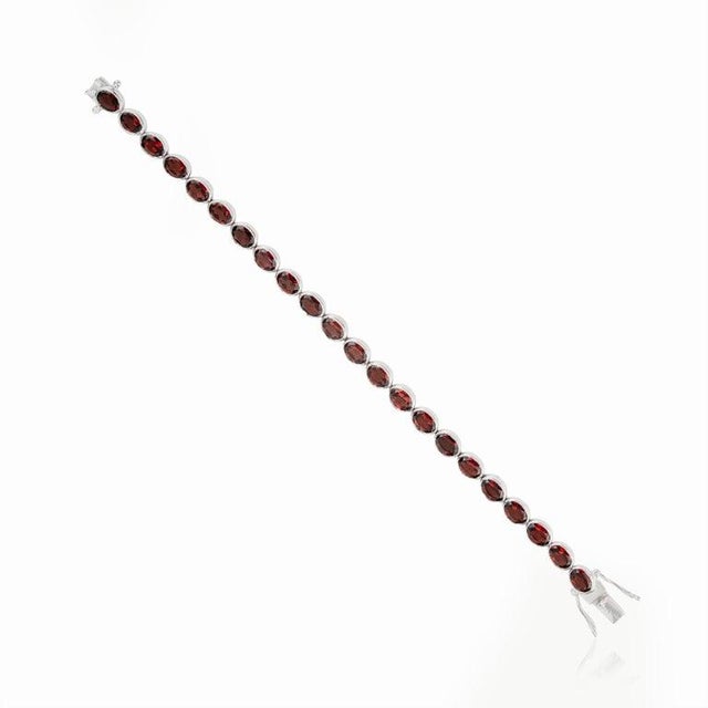 Silver Natural Oval Cut Deep Red Garnet Stackable Tennis Bracelet in 925 Sterling Silver For Sale - Image 8 of 11