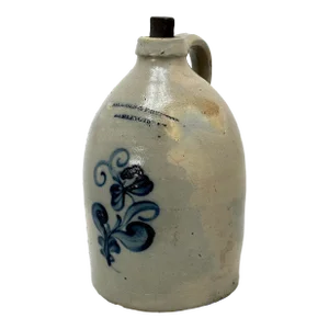 Antique Scarce Burlington Vermont Maker Nichols & Boynton Blue Decorated 1 Gallon Stoneware Jug Circa 1854-1855