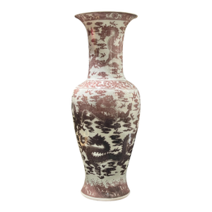 Pair Very Large Chinese Qianlong Style Iron Red Glazed Porcelain Floor Vases