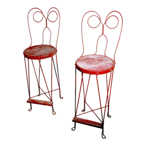 Pr. Vintage Wrought Iron Ice Cream Parlor Bar Height Stools