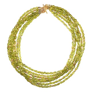 Gorgeous Multi Strand Peridot Necklace by Aria Jewelry Design August Birthstone For Sale