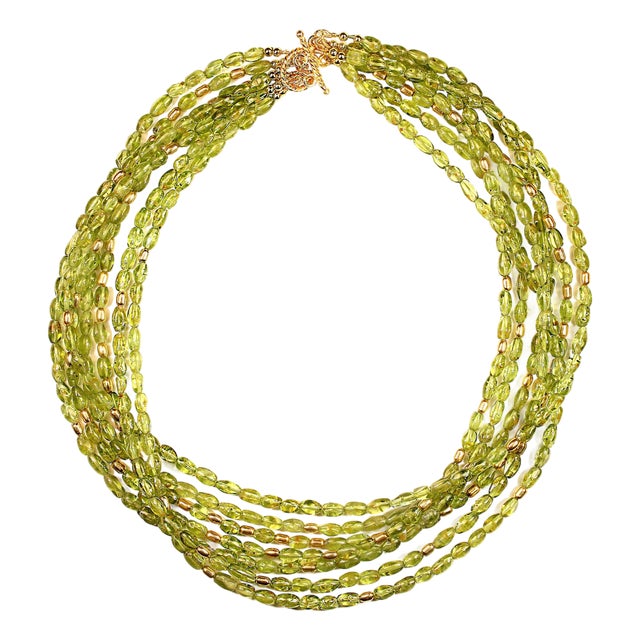 Gorgeous Multi Strand Peridot Necklace by Aria Jewelry Design August Birthstone For Sale
