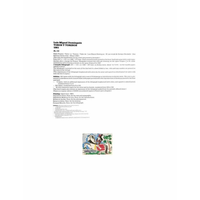 Modern Pablo Picasso Lithograph Limited Edition Jacqueline 10.3.59 W/ Cat. Ref. C112 For Sale - Image 3 of 3