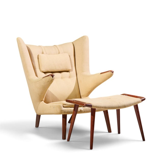 A.P. Stolen Hans Wegner for Ap Stolen Ap19 Mid Century Papa Bear Chair and Ottoman - Pair For Sale - Image 4 of 16
