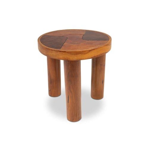 Wood Stools and Wall Lamp in Cherrywood and Leather, 1970s, Set of 3 For Sale - Image 7 of 18