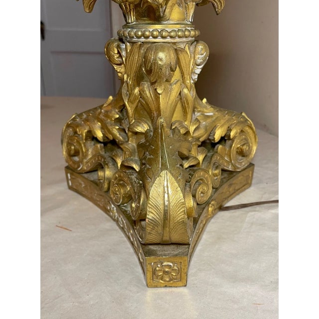 Huge Antique 1800's Ornate Bronze Religious Candle Holder Electric Table Lamp For Sale - Image 16 of 17