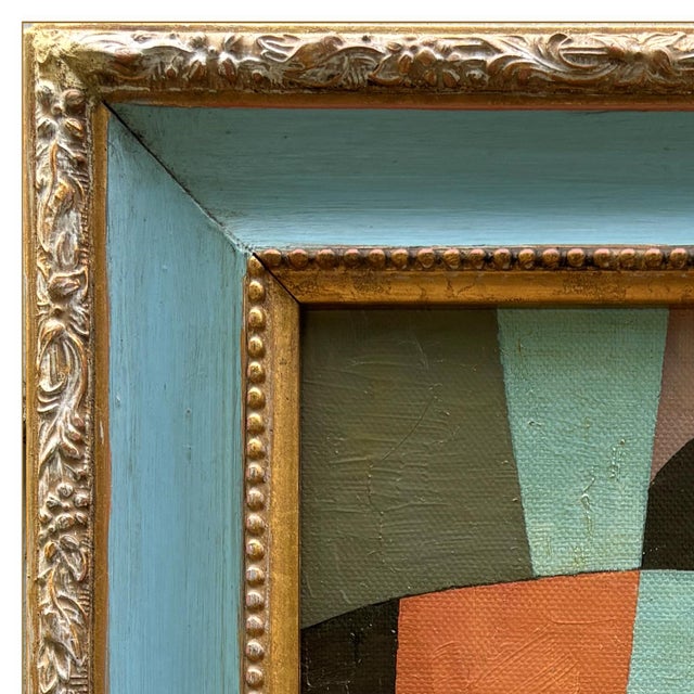 Various Artists Contemporary Abstract Oil Painting in Vintage Blue Painted Frame For Sale - Image 4 of 6