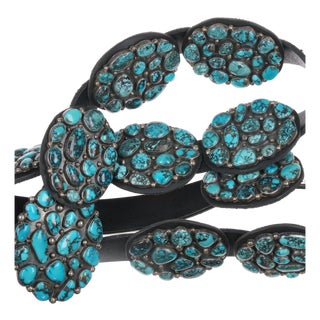 Geraldine Yazzie Navajo Silver and turquoise cluster concho belt For Sale