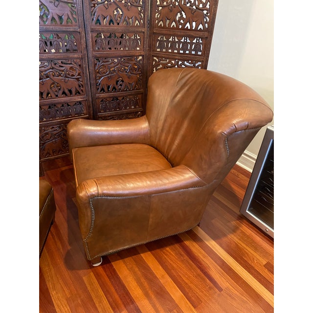 Brown Vintage Henredon Leather Club Chair & Ottoman – Ralph Lauren Upper East Side Townhouse Style For Sale - Image 8 of 11