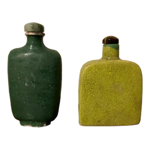 Antique 19th Century Chinese Monochrome Green Porcelain Snuff Bottles - a Pair