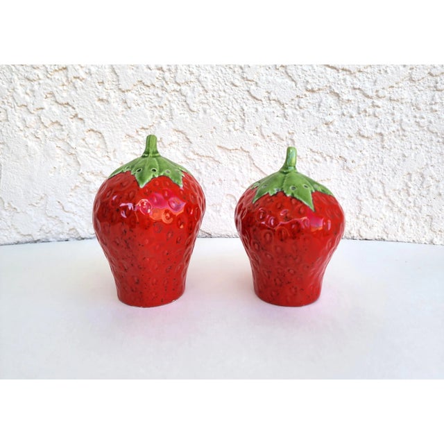 Figurative Vintage Ceramic Strawberry Salt & Pepper Shakers -2 Pieces For Sale - Image 3 of 8