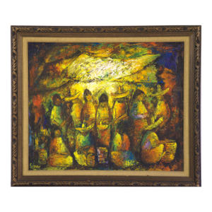 Mid 20th Century “Tianguis” – Mexican Modernist Painting on Canvas by Felipe Ortiz Tajonar