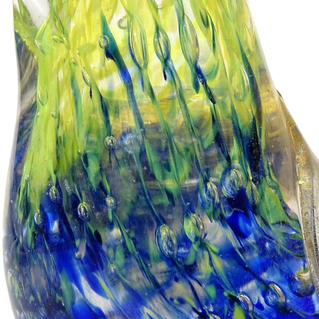 Vintage Murano Barovier Toso Yellow Blue Spots Gold Fleck Italian Art Glass Love Bird Figurine Paperweight For Sale In Orlando - Image 6 of 6