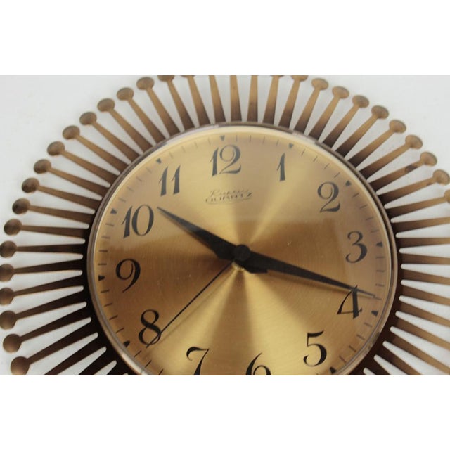 Mid-Century Brass Sunburst Wall Clock, 1960s For Sale - Image 6 of 9