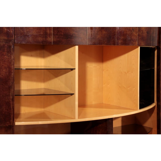 Brown Goatskin Bar Cabinet with Electric Lift and Mirror Interior by Aldo Tura, 1960 For Sale - Image 9 of 15