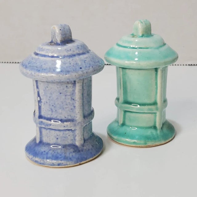 1950s Teal and Periwinkle Ceramic Lantern Salt & Pepper Shakers For Sale In Nashville - Image 6 of 6
