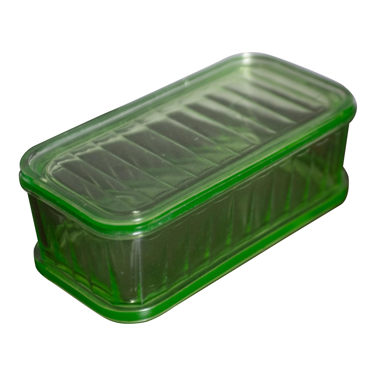 1930s Green Uranium Glass Ribbed Refrigerator Dish Loaf Pan | Chairish