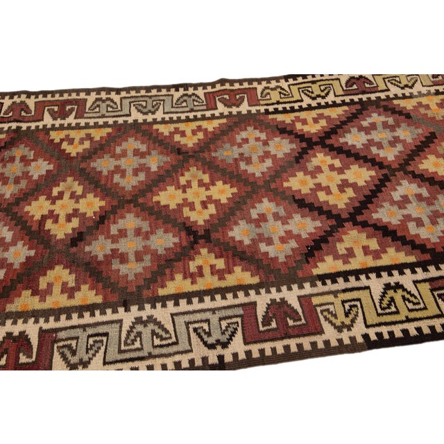 Textile 1960s Vintage Turkish Kilim Orange Handmade Tribal Wool Runner For Sale - Image 7 of 10