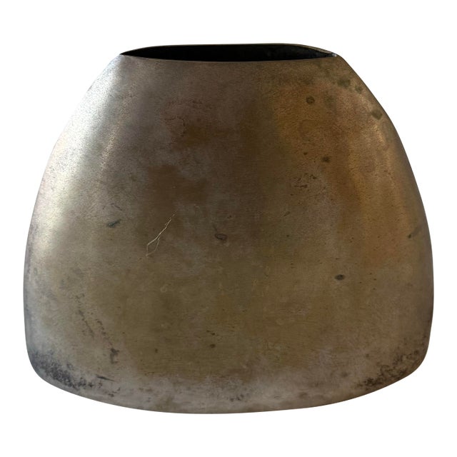 Vintage Solid Brass Aged Vase For Sale