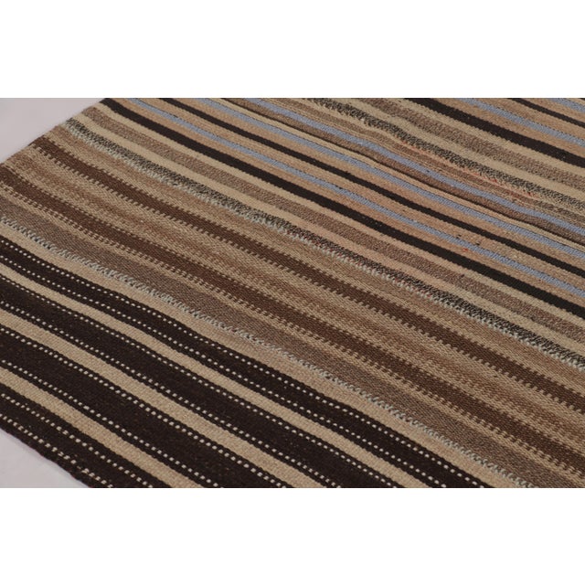 Tribal Vintage Persian Kilim, Beige-Brown Stripes and Light Blue Accents - Rug & Kilim For Sale - Image 3 of 8