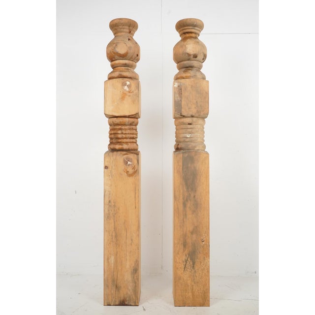 Late 20th Century Pair of Unfinished Wood Newel Posts 5.5 X 45.5 In. For Sale - Image 9 of 10