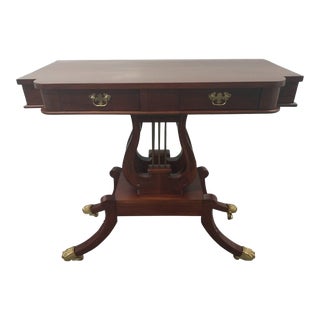 Lyre Pedestal Base Console Table Hall Table on Casters For Sale