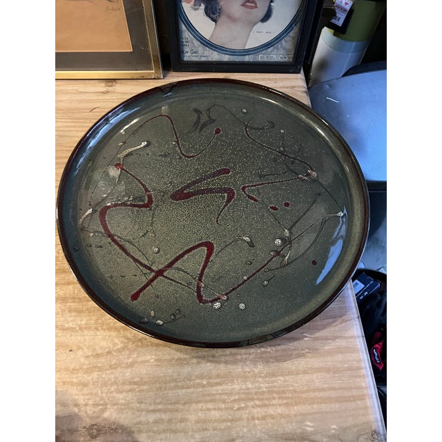 1970s 1970s Abstract Pottery Splatter Paint Style Tray For Sale - Image 5 of 7