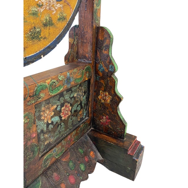 Rare Large Vintage Tibetan Wood Buddha Gong & Stand 32.5" H For Sale In New York - Image 6 of 11