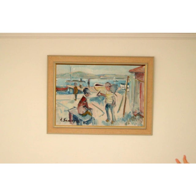 Mid-Century Modern Nils Severin, Harbour, 1960s, Oil on Canvas, Framed For Sale - Image 3 of 18