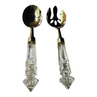 Vintage American Silverplate & Crystal Salad Servers Set - Art Deco Style Circa 1960 For Sale