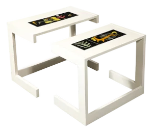 Pair of Documented Off White & Inset Tile Vladimir Kagan Nested Side Tables
