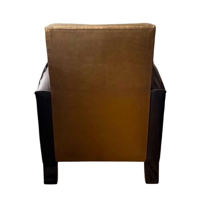 1930s 1930s Pair of French Art Deco Gold and Black Leather Club Chairs For Sale - Image 5 of 9