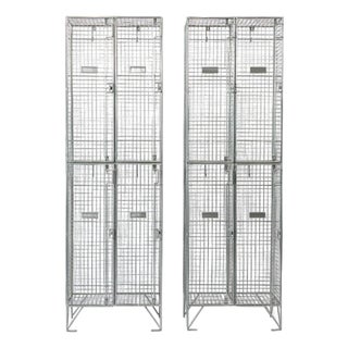 Pair British Industrial Metal Wire Mesh Locker Sets, Made in the Uk For Sale