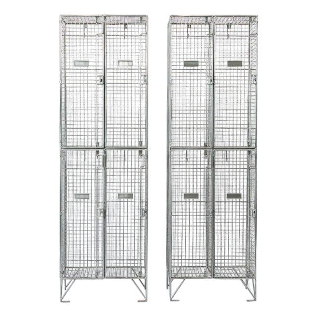 Pair British Industrial Metal Wire Mesh Locker Sets, Made in the Uk For Sale