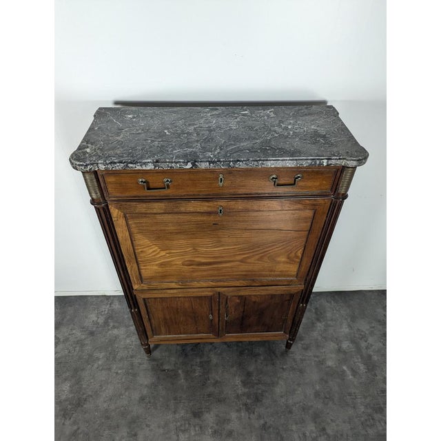 Louis XVI Mahogany Secretary Topped with a Ste Anne Marble Slab For Sale - Image 10 of 12