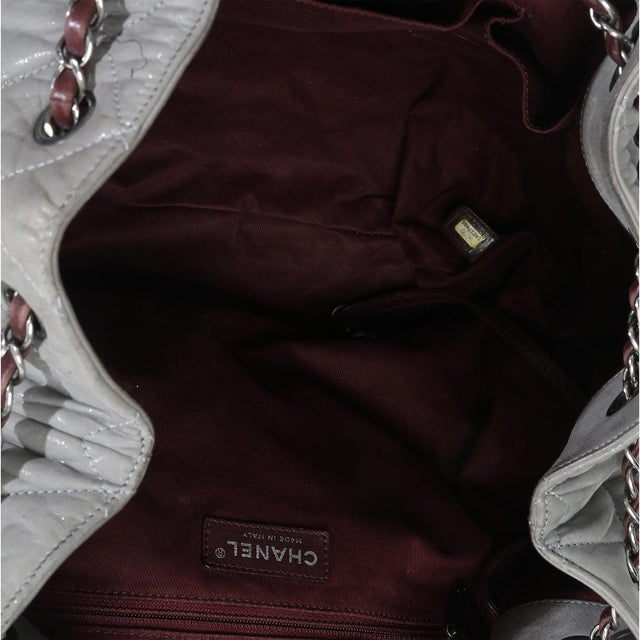 Animal Skin Grey Quilted Calfskin In The Mix Backpack For Sale - Image 7 of 7